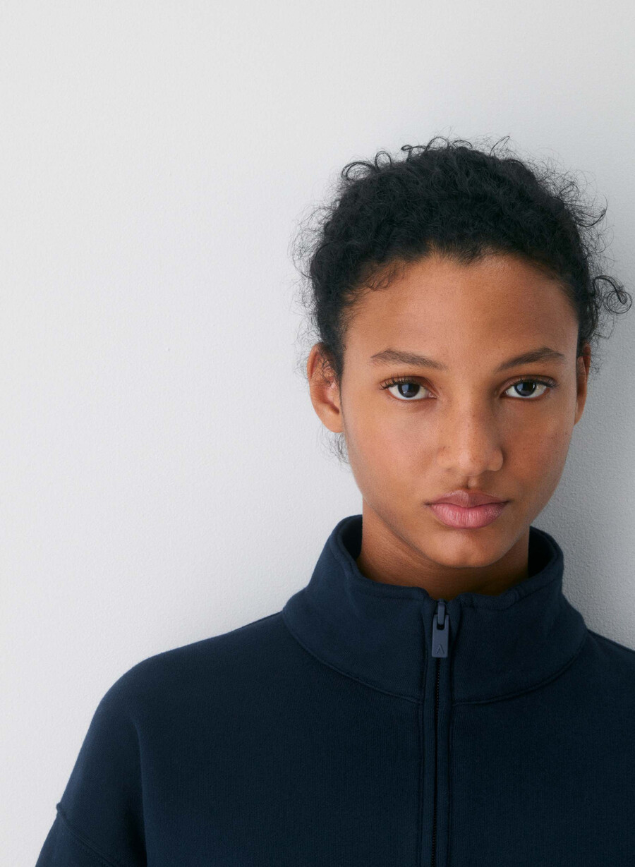 gemütlicher boyfriend-pullover aus sweatfleece mit 12 reißverschluss admiral