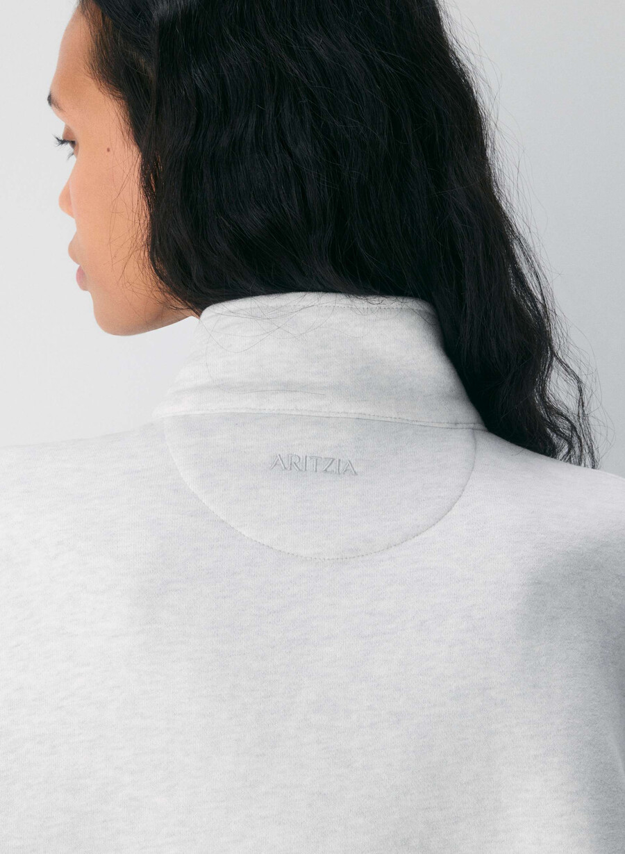 gemütlicher boyfriend-sweatfleece-pullover mit 12-reißverschluss meliertes weiß