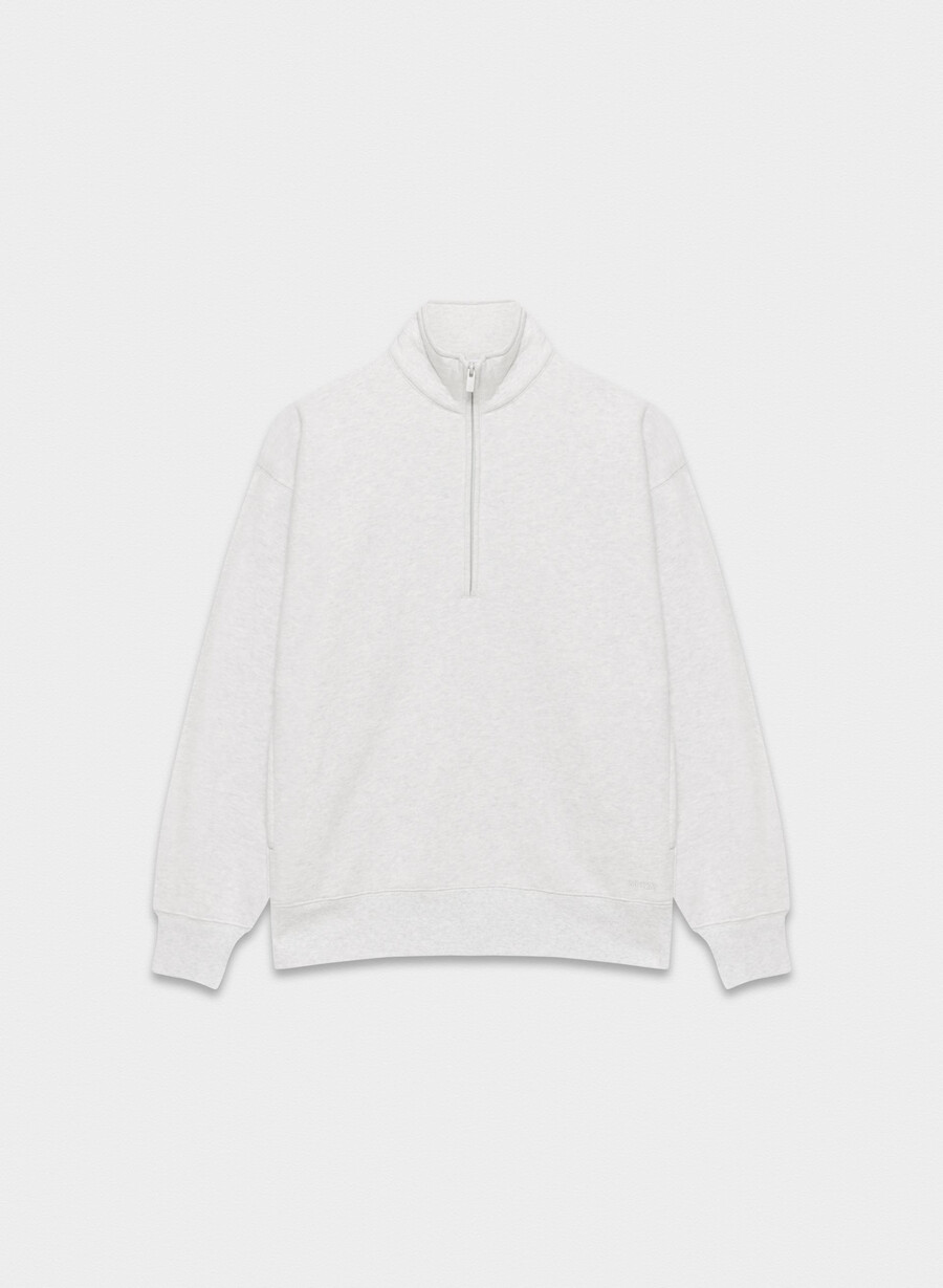 gemütlicher boyfriend-sweatfleece-pullover mit 12-reißverschluss meliertes weiß