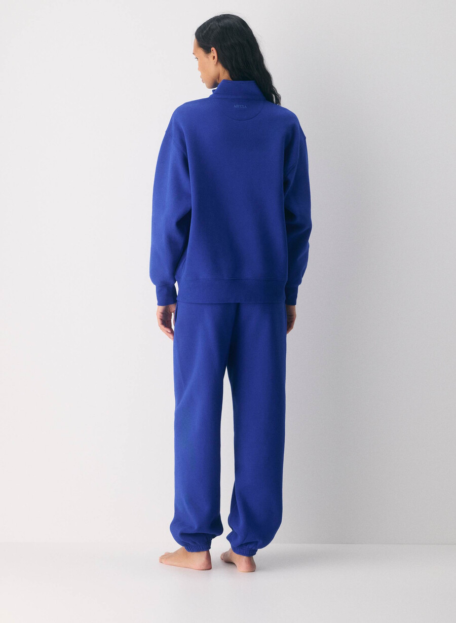 gemütlicher boyfriend-sweatfleece-pullover mit halbem reißverschluss in leuchtendem blau
