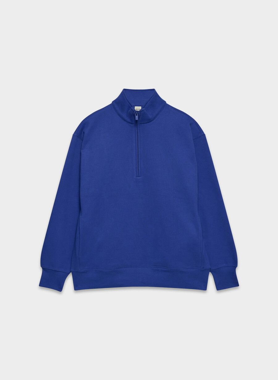 gemütlicher boyfriend-sweatfleece-pullover mit halbem reißverschluss in leuchtendem blau