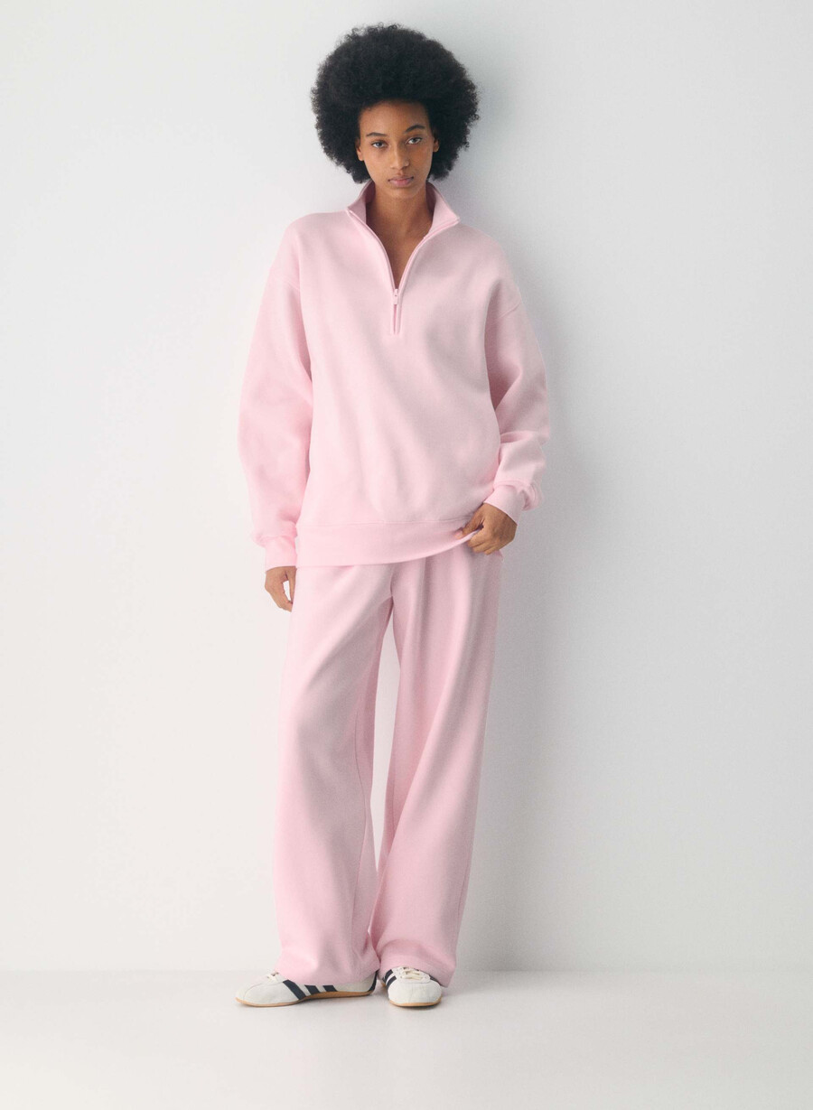 kuscheliger boyfriend-pullover aus sweatfleece mit halbem reißverschluss farbe villa pink