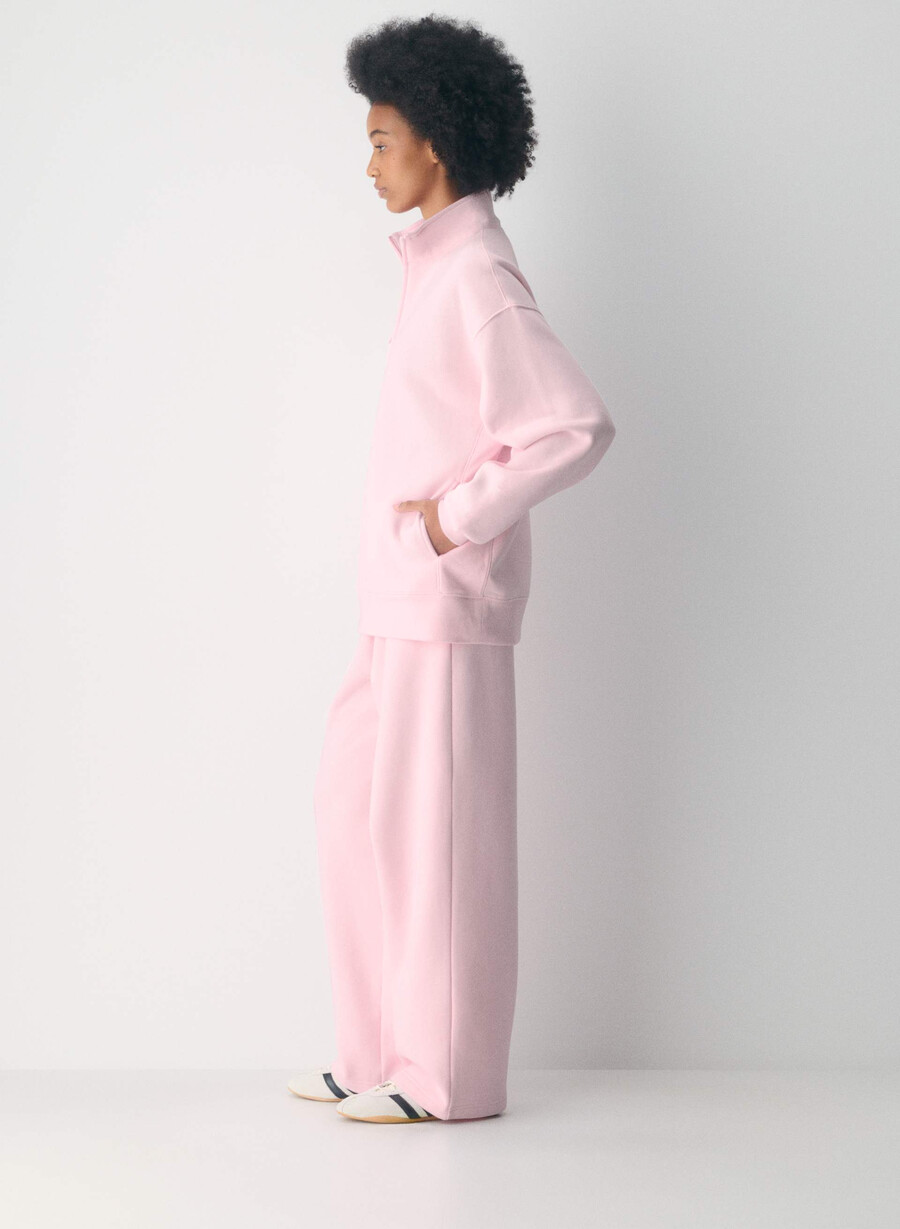 kuscheliger boyfriend-pullover aus sweatfleece mit halbem reißverschluss farbe villa pink