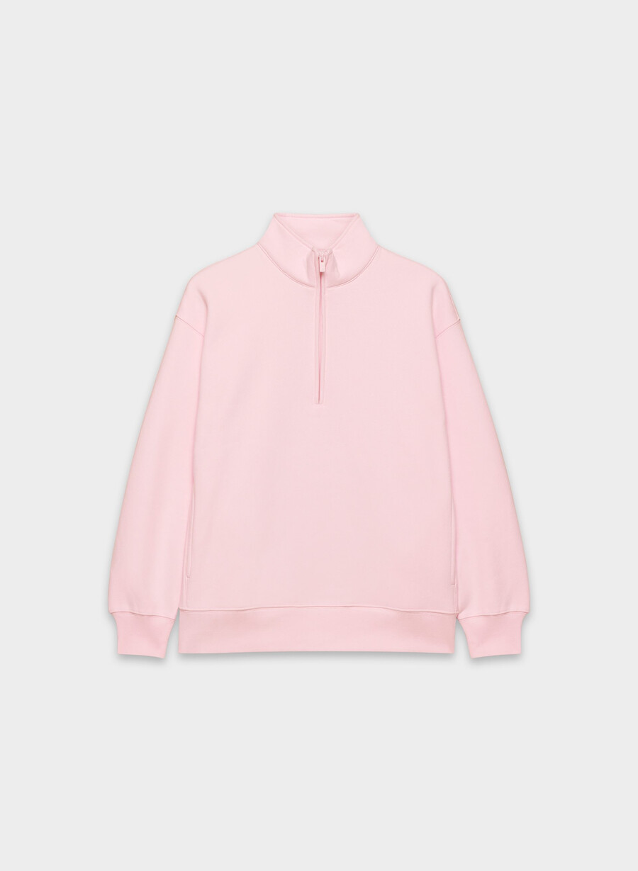 kuscheliger boyfriend-pullover aus sweatfleece mit halbem reißverschluss farbe villa pink
