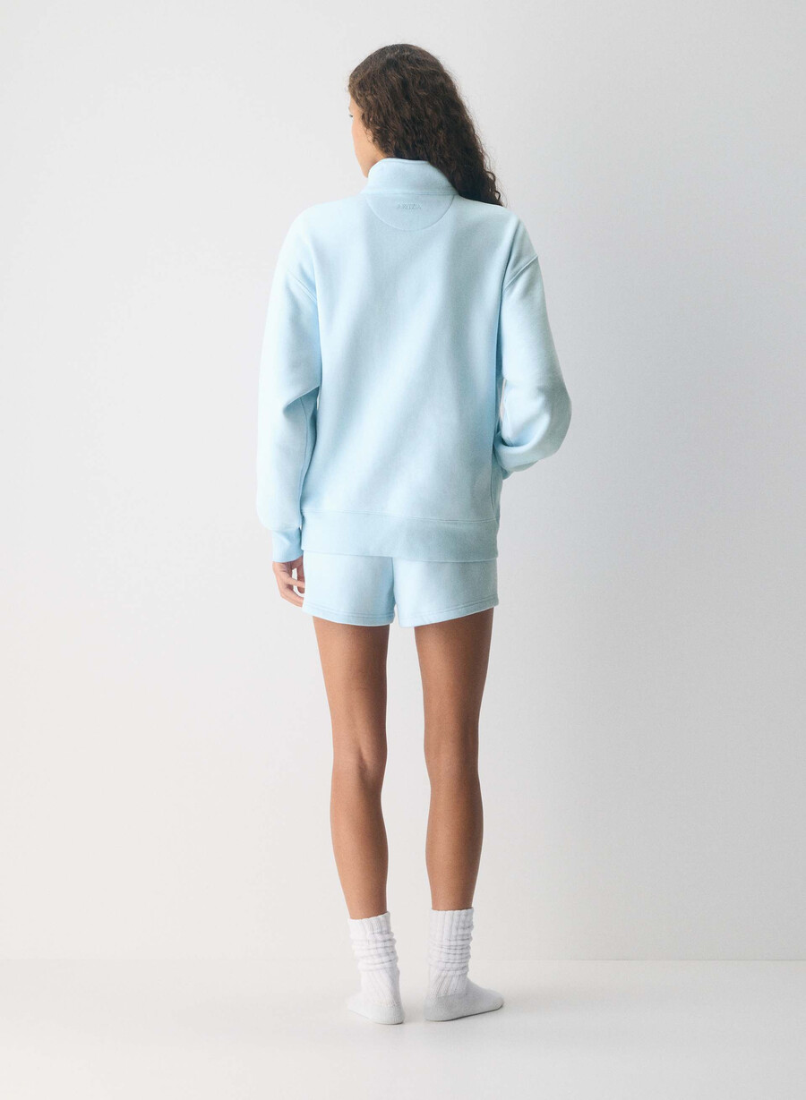 gemütlicher boyfriend-pullover aus sweatfleece mit halbem reißverschluss farbe villa blue