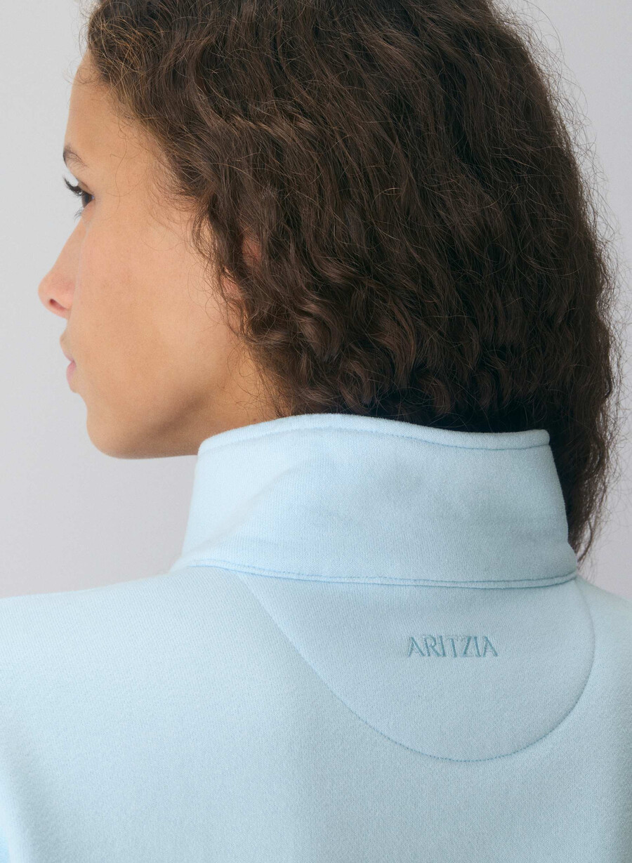 gemütlicher boyfriend-pullover aus sweatfleece mit halbem reißverschluss farbe villa blue