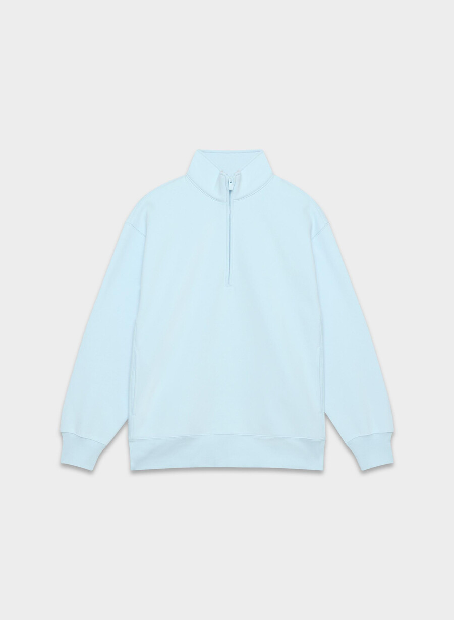 gemütlicher boyfriend-pullover aus sweatfleece mit halbem reißverschluss farbe villa blue