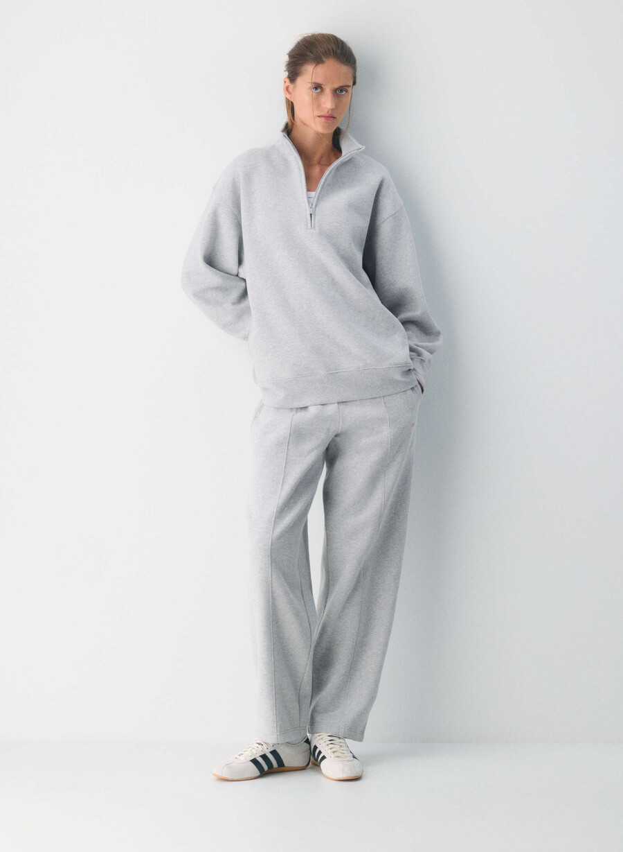 gemütlicher boyfriend-pullover aus sweatfleece mit 12 reißverschluss heather chrome