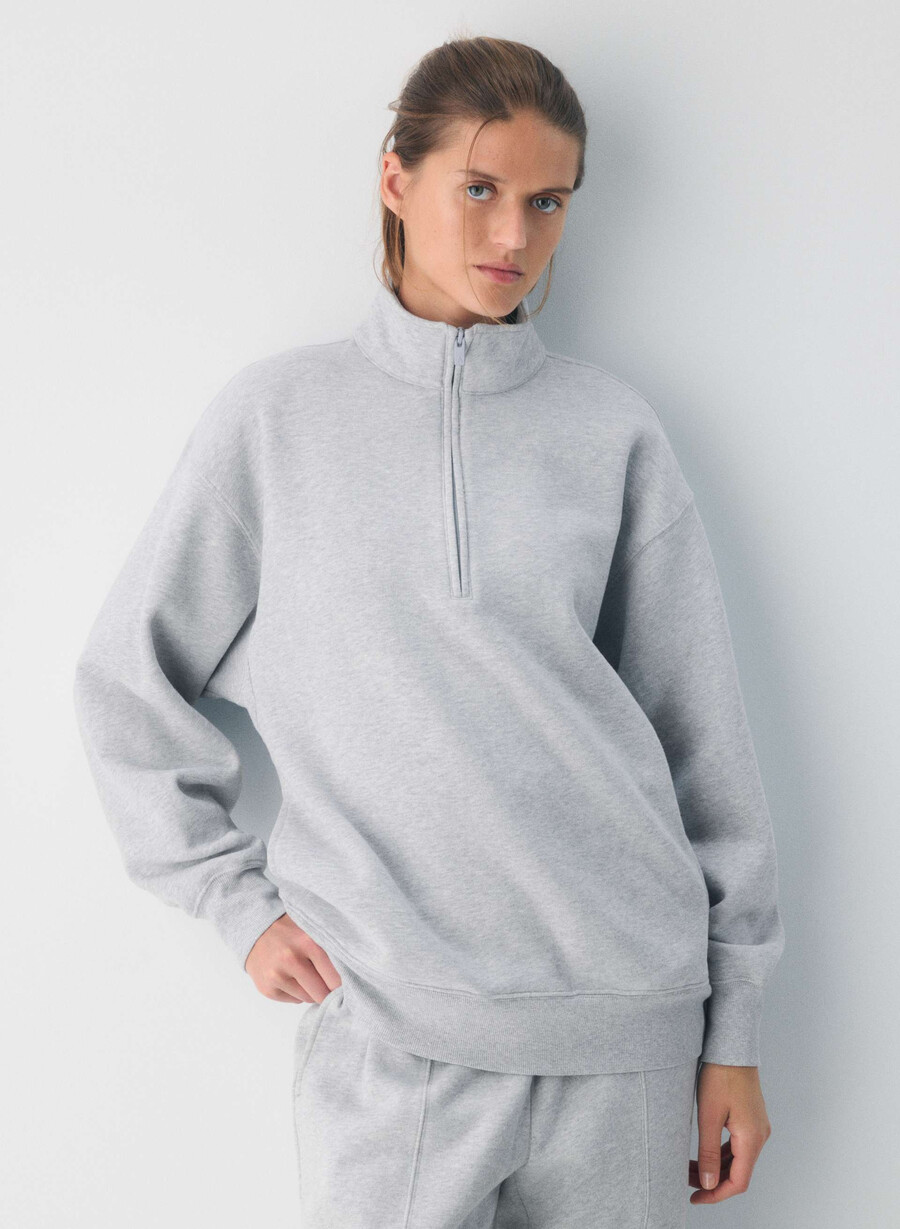 gemütlicher boyfriend-pullover aus sweatfleece mit 12 reißverschluss heather chrome