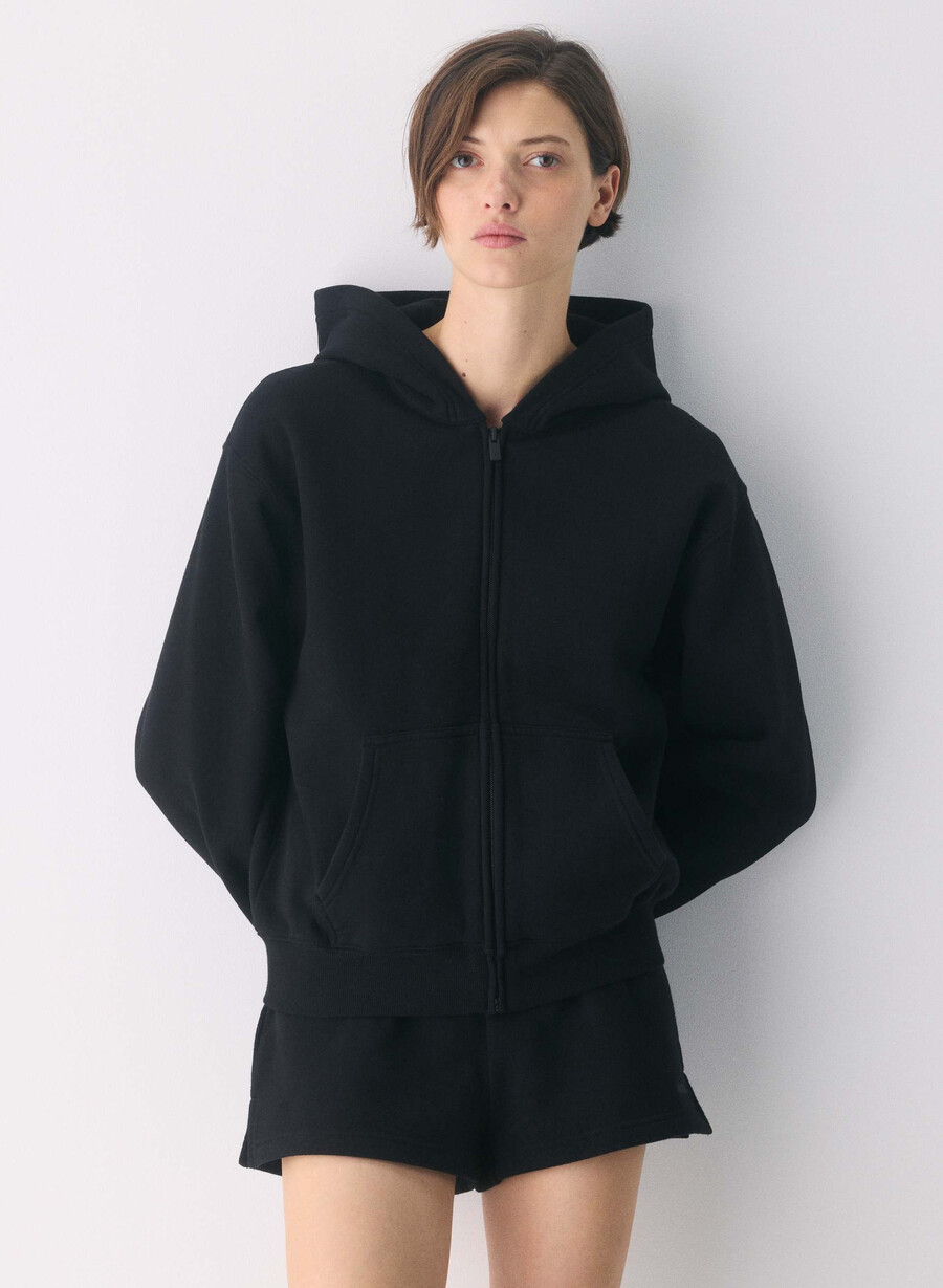 kuscheliger sweatfleece-hoodie mit perfektem reißverschluss schwarz