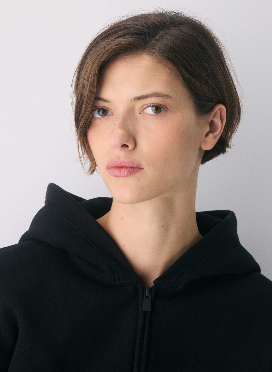 kuscheliger sweatfleece-hoodie mit perfektem reißverschluss schwarz