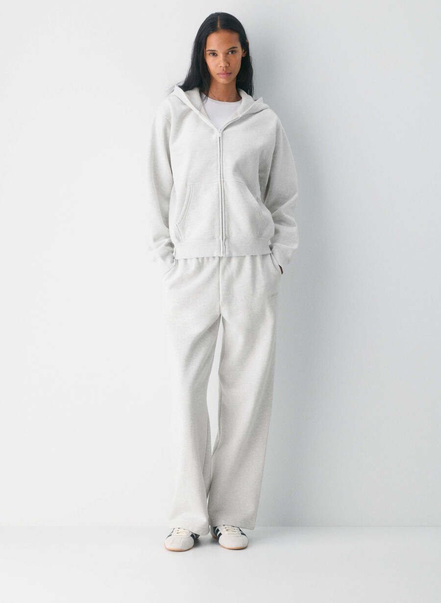 kuscheliger sweatfleece-kapuzenpullover mit perfektem reißverschluss heather cloud white