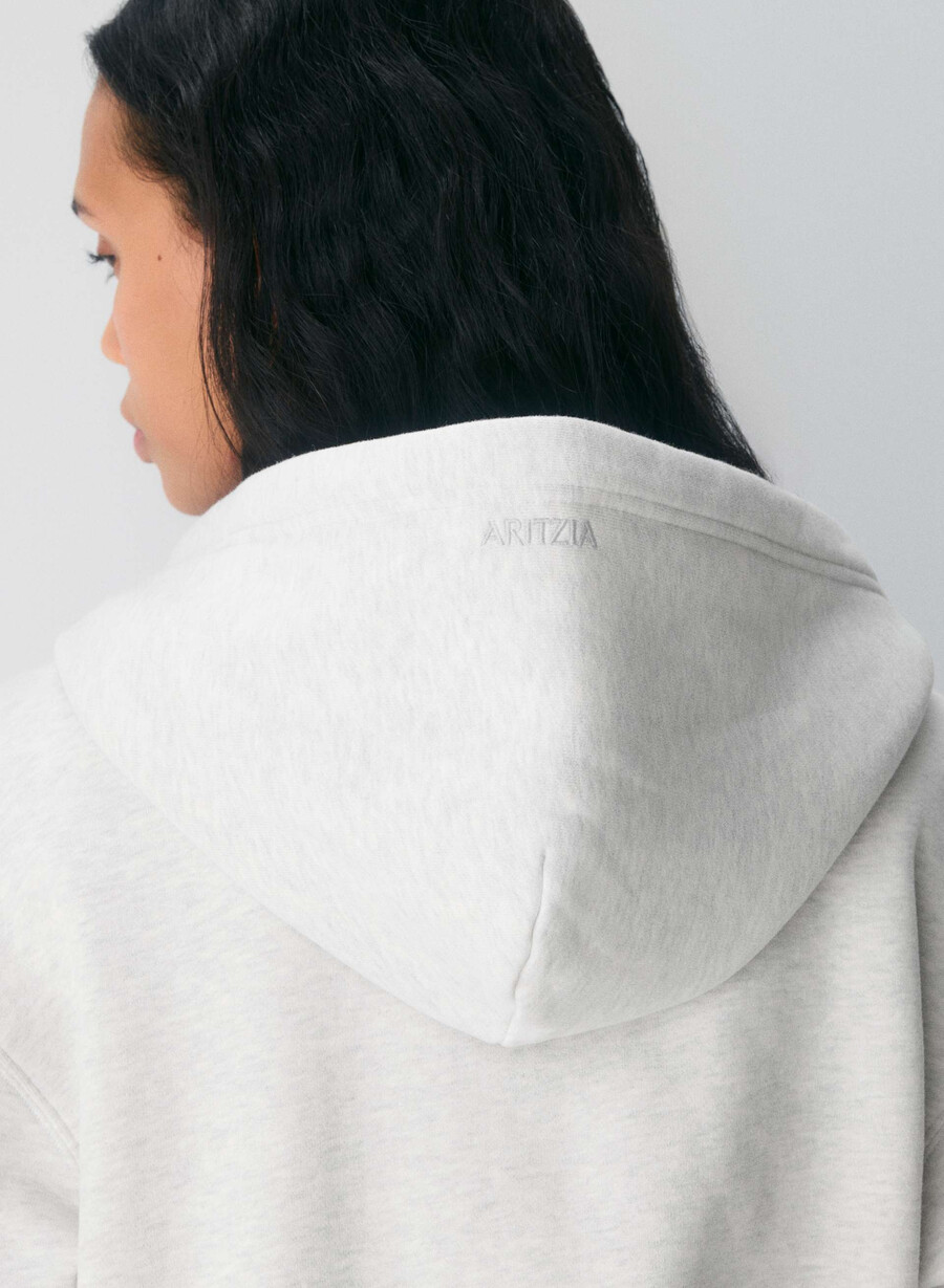 kuscheliger sweatfleece-kapuzenpullover mit perfektem reißverschluss heather cloud white