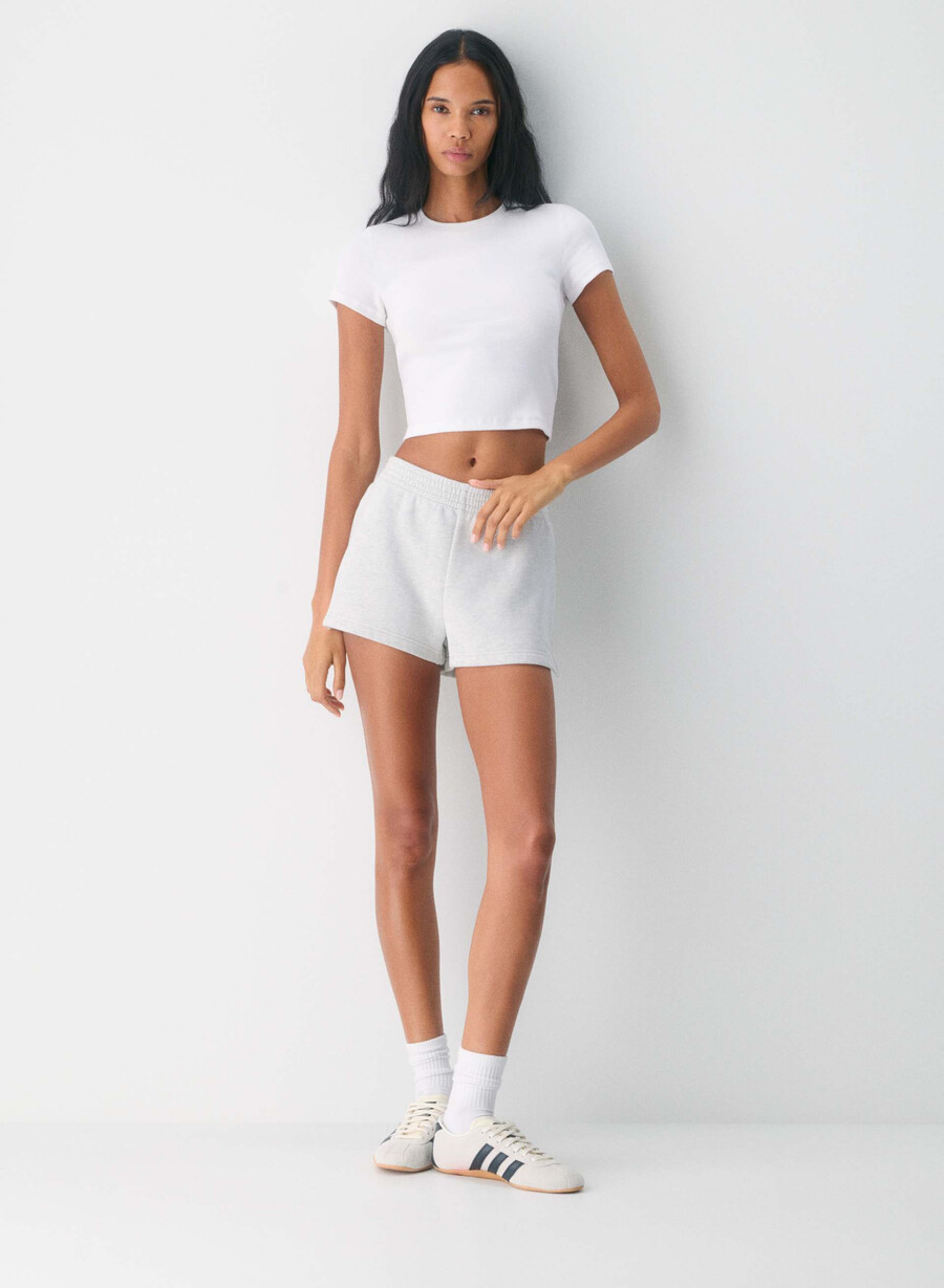 kuschelige sweatfleece-mikroshorts meliertes wolkenweiß