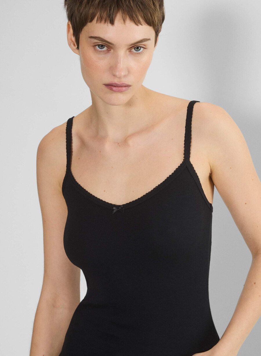 homestretch rippen-spitzen-tanktop mit v-ausschnitt schwarz