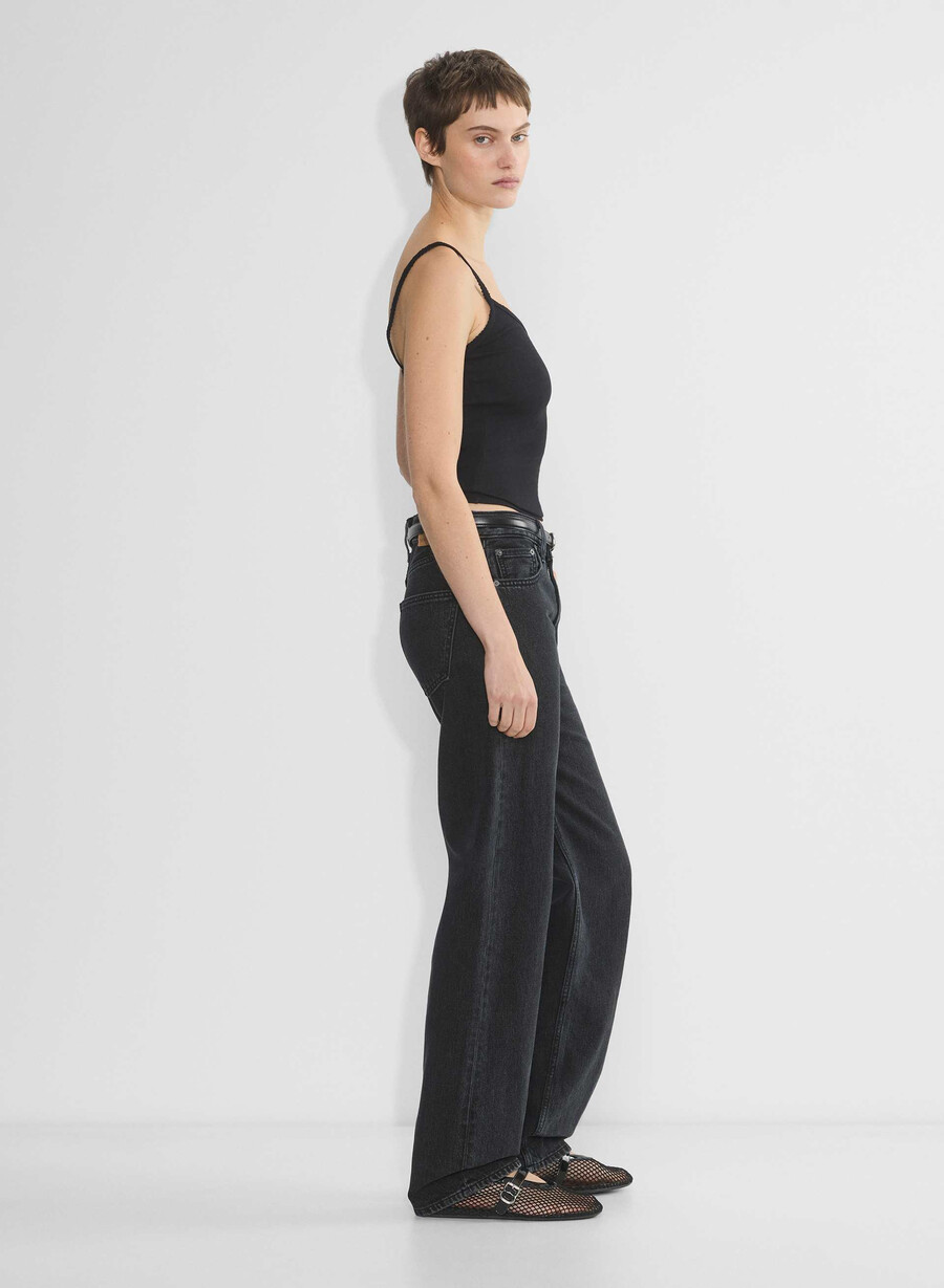 homestretch rippen-spitzen-tanktop mit v-ausschnitt schwarz