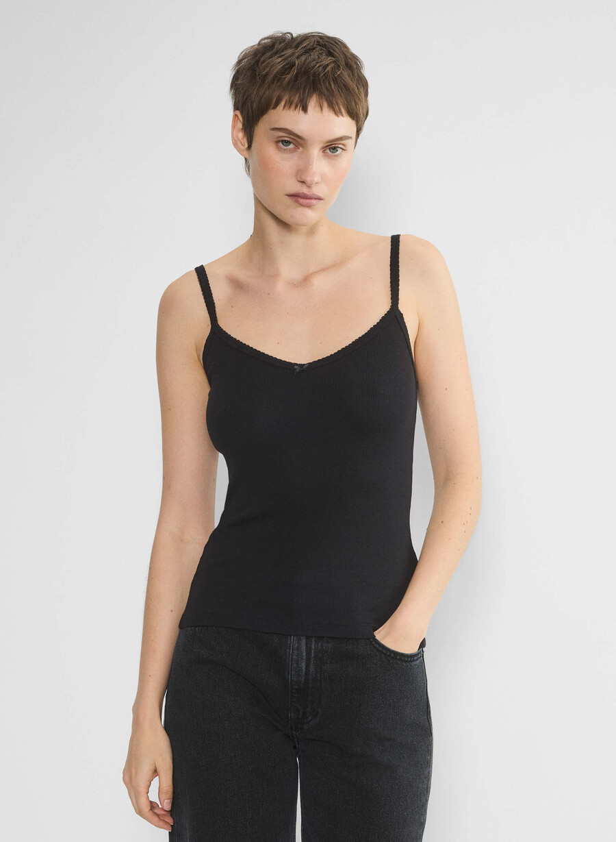 homestretch rippen-spitzen-tanktop mit v-ausschnitt schwarz