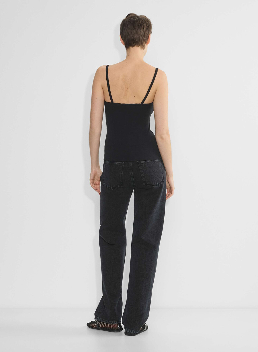 homestretch rippen-spitzen-tanktop mit v-ausschnitt schwarz