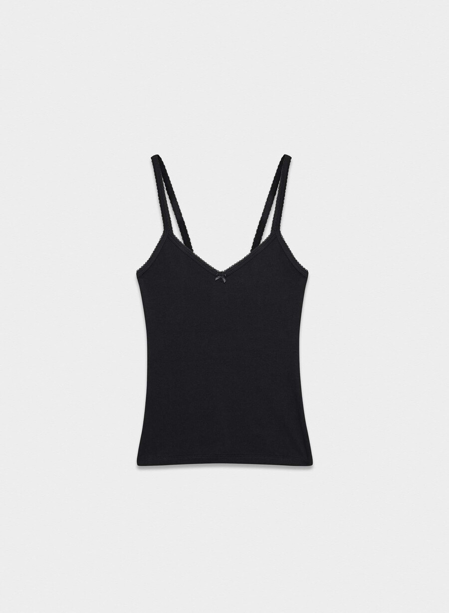 homestretch rippen-spitzen-tanktop mit v-ausschnitt schwarz