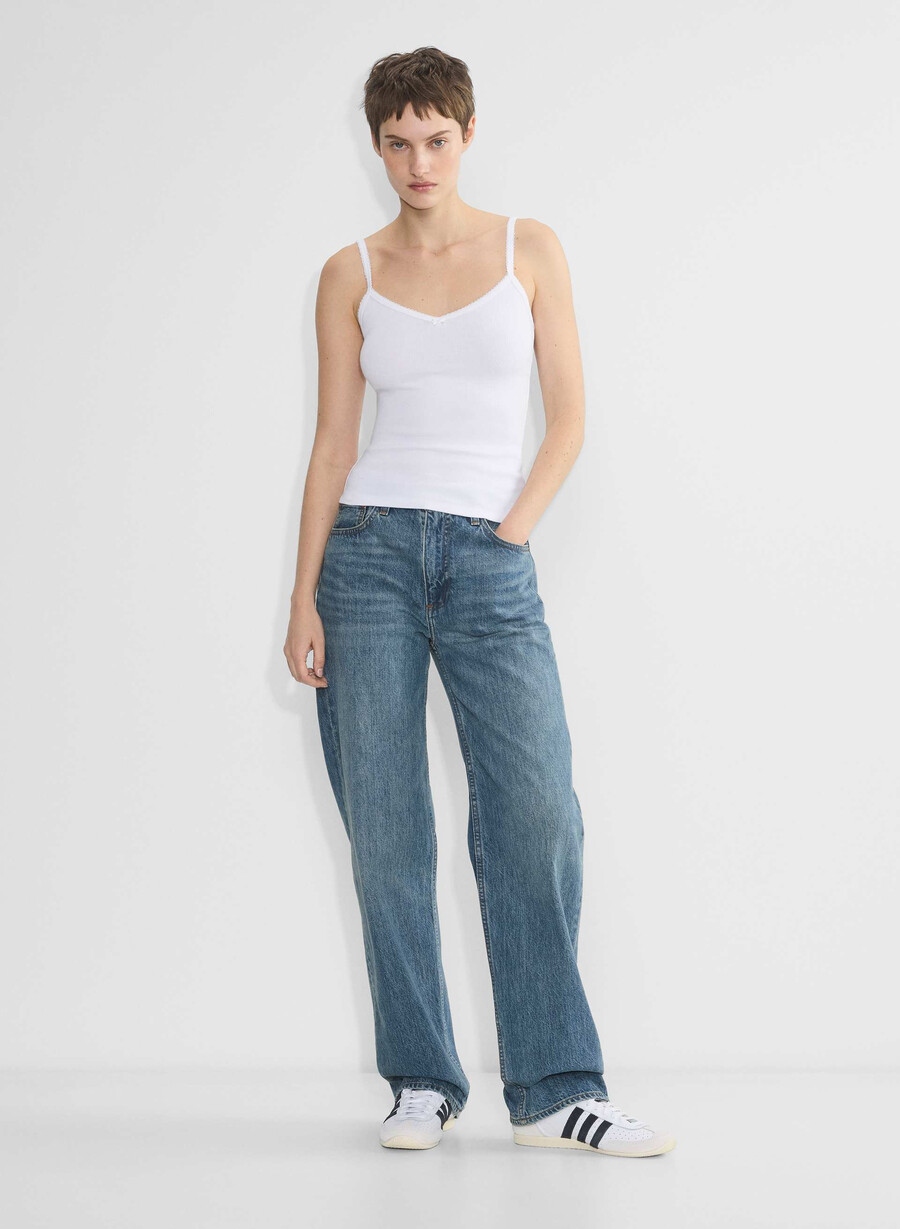 homestretch rippen-spitzen-tanktop mit v-ausschnitt weiss