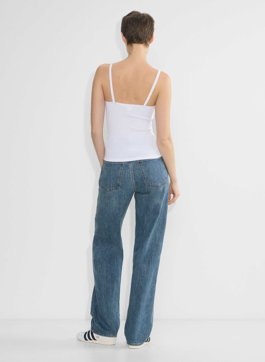 homestretch rippen-spitzen-tanktop mit v-ausschnitt weiss