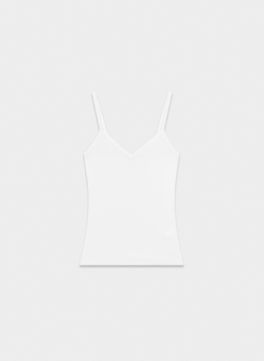 homestretch rippen-spitzen-tanktop mit v-ausschnitt weiss