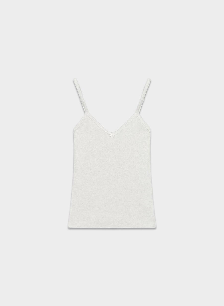 homestretch rippen-spitzen-tanktop mit v-ausschnitt meliertes weiß
