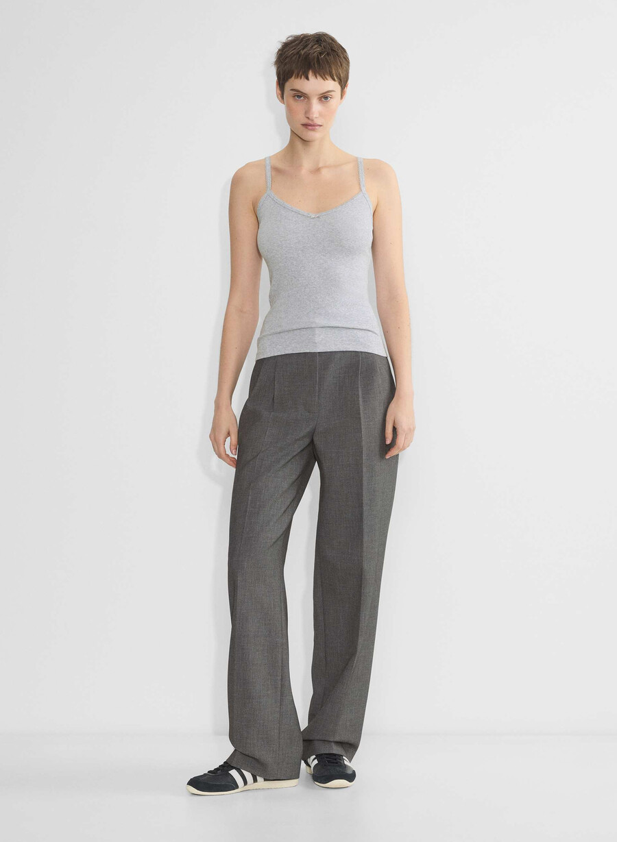 homestretch rippen-spitzen-tanktop mit v-ausschnitt meliertes chrom