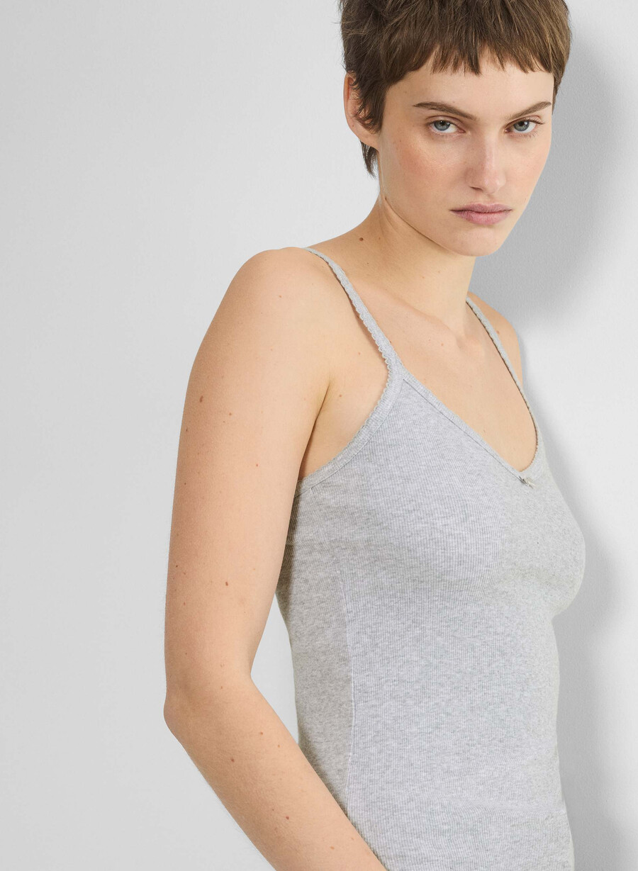 homestretch rippen-spitzen-tanktop mit v-ausschnitt meliertes chrom