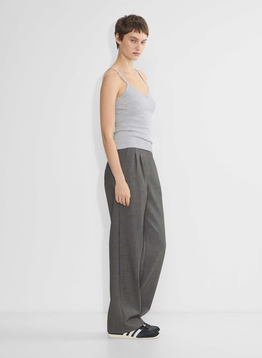 homestretch rippen-spitzen-tanktop mit v-ausschnitt meliertes chrom