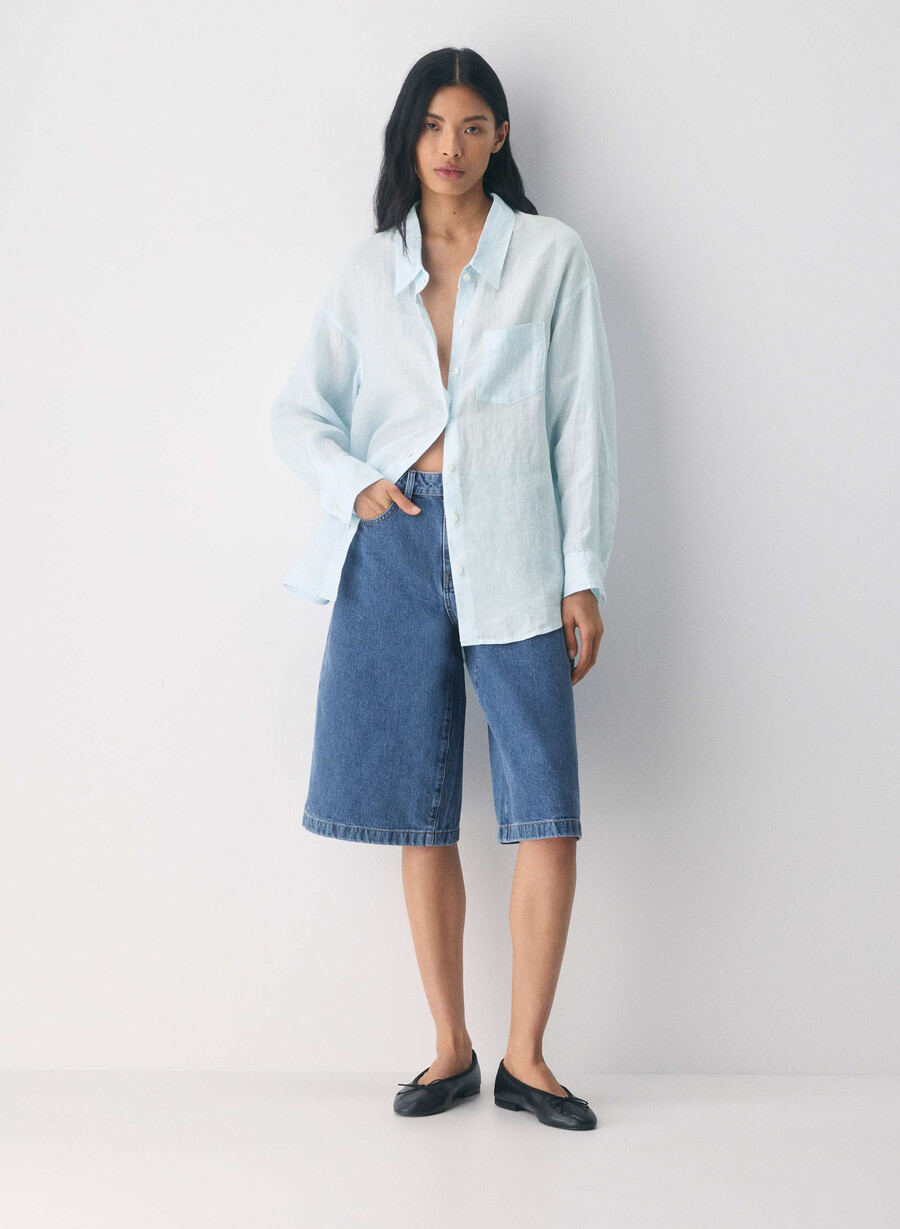 reminisce relaxed linen shirt mtchl strp vla bl o