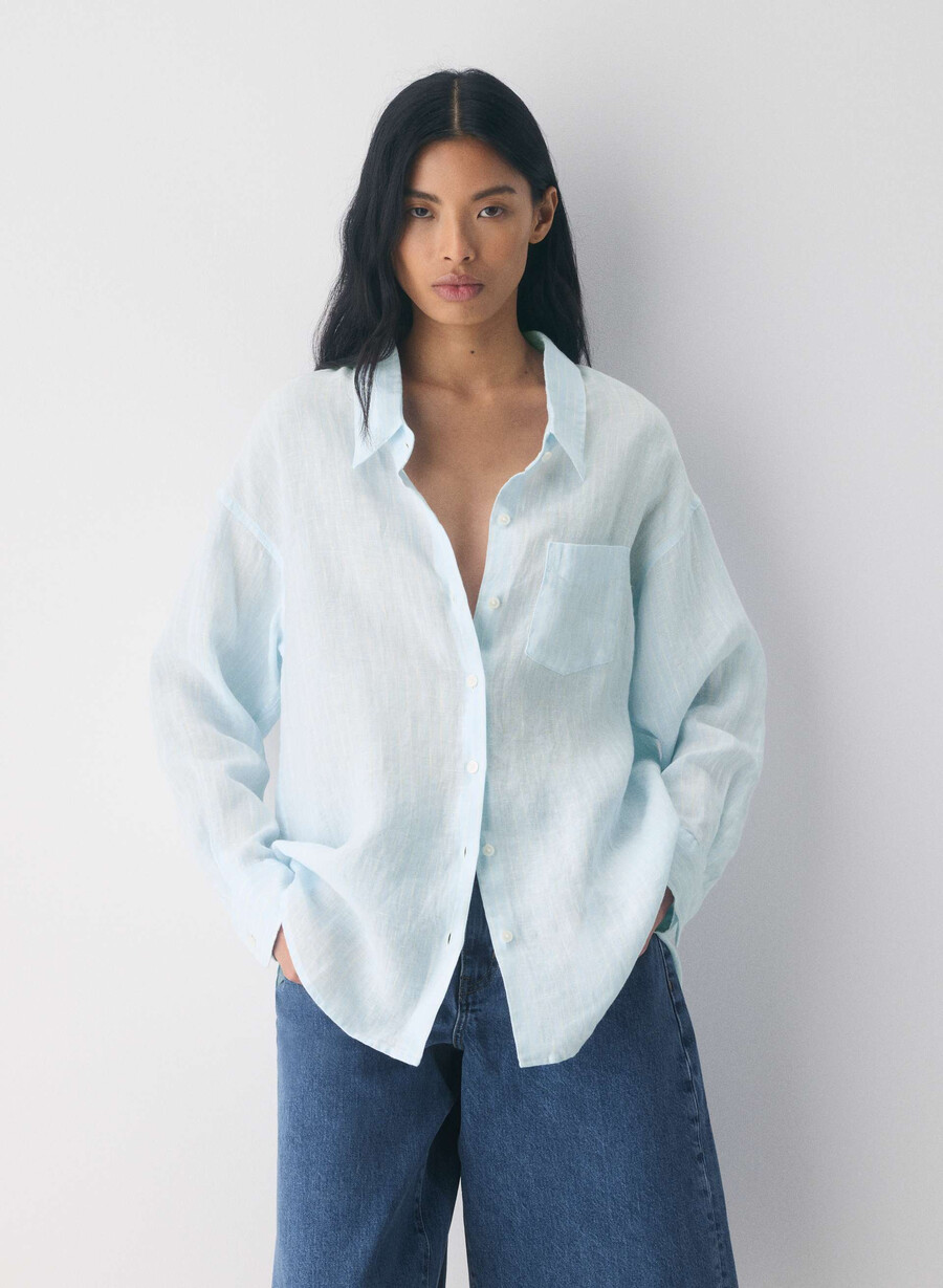 reminisce relaxed linen shirt mtchl strp vla bl o