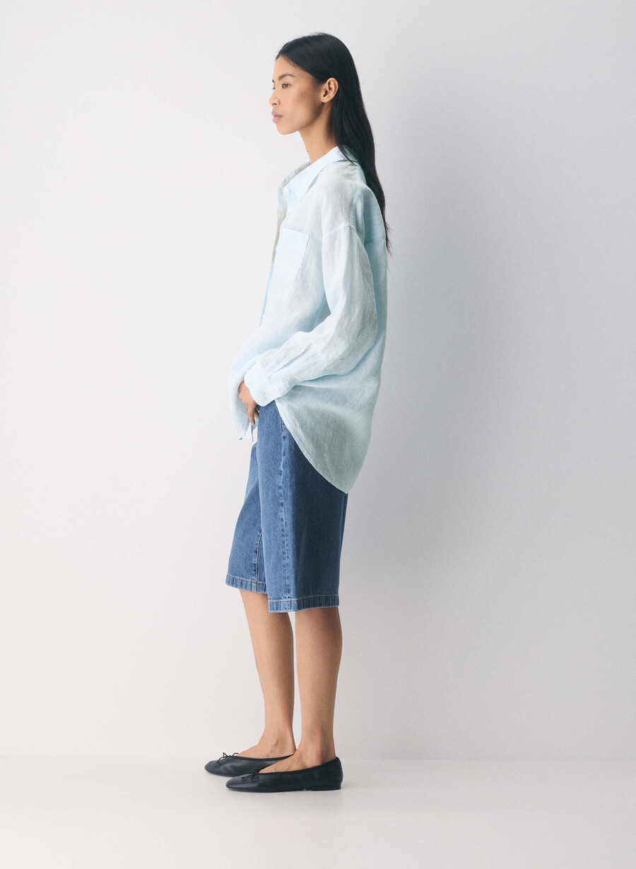 reminisce relaxed linen shirt mtchl strp vla bl o