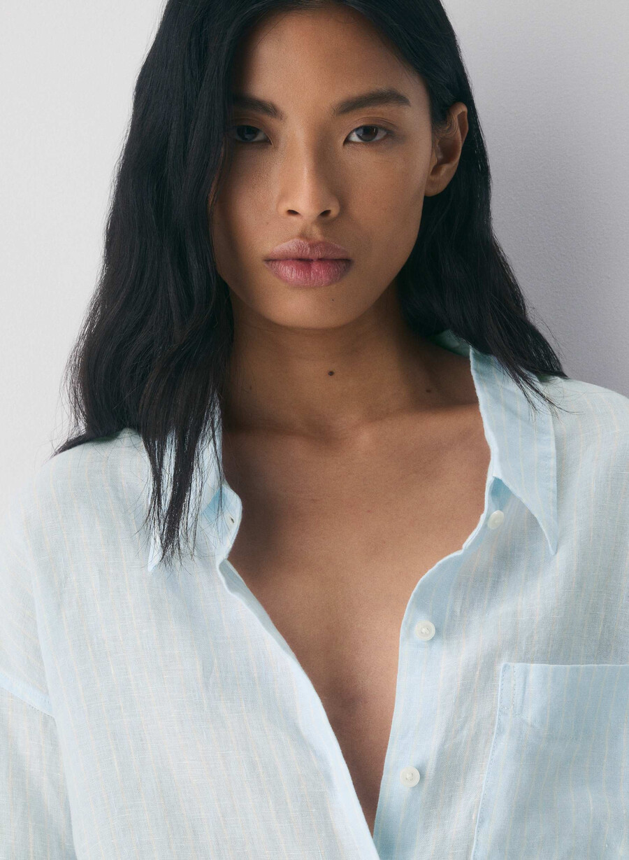 reminisce relaxed linen shirt mtchl strp vla bl o