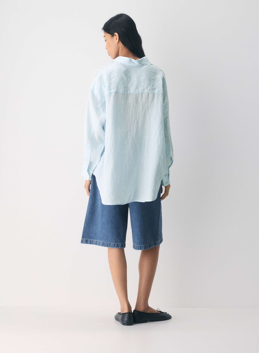 reminisce relaxed linen shirt mtchl strp vla bl o