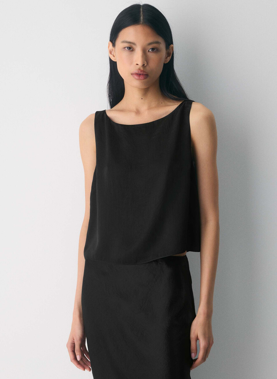raffiniertes satin-top schwarz