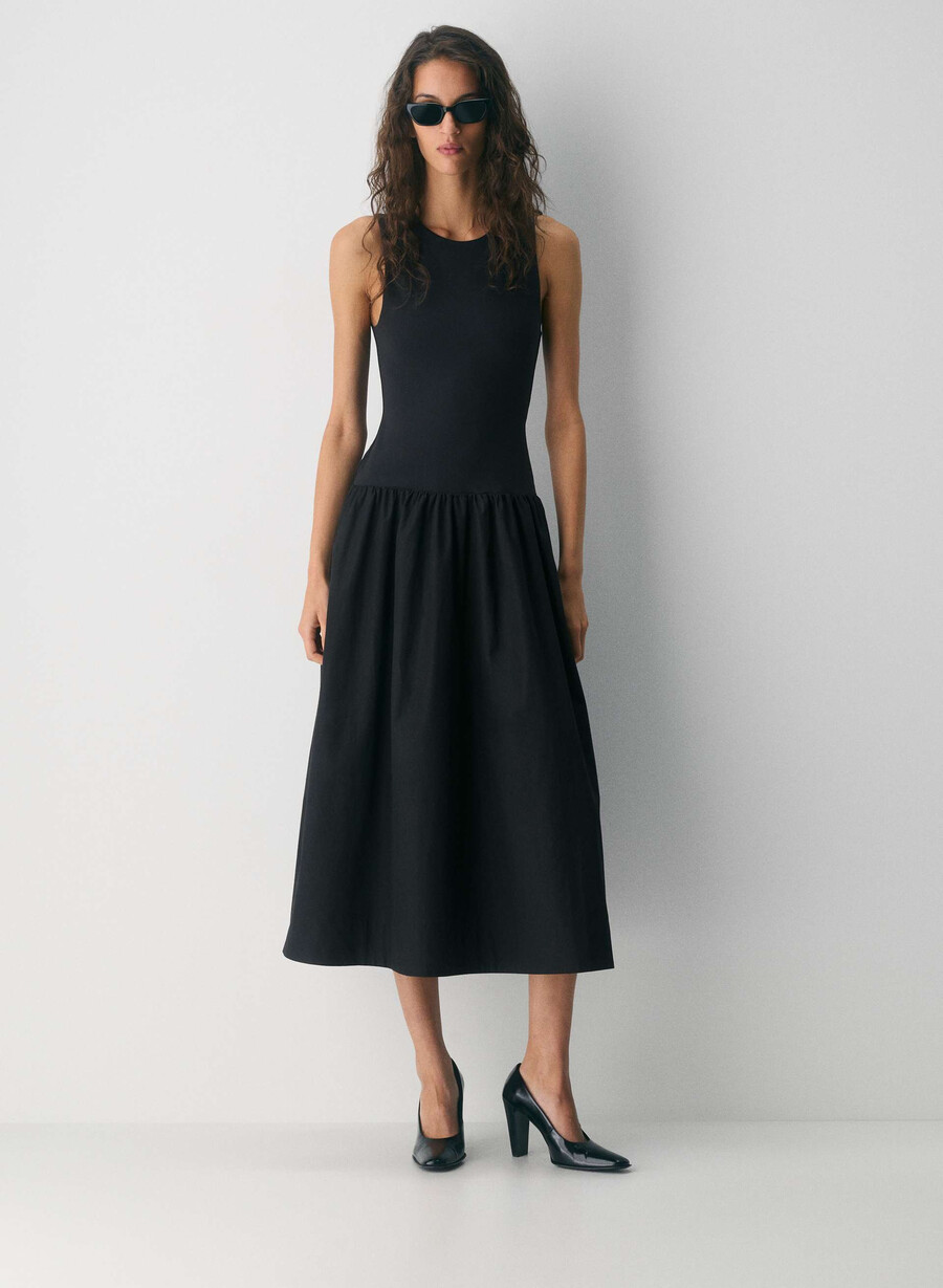weltgewandtes popeline-kleid schwarz