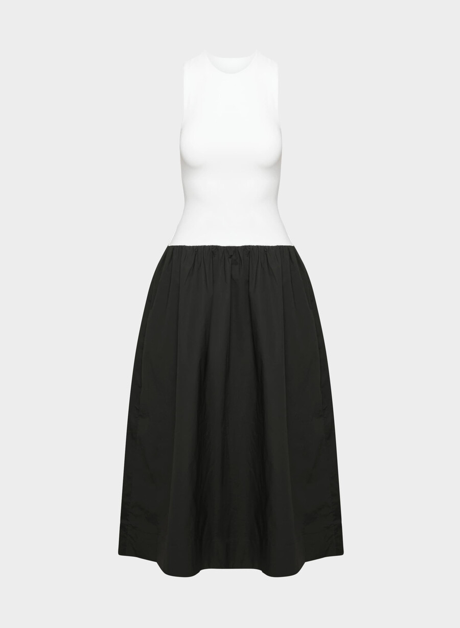 weltgewandtes popeline-kleid schwarz hellweiss