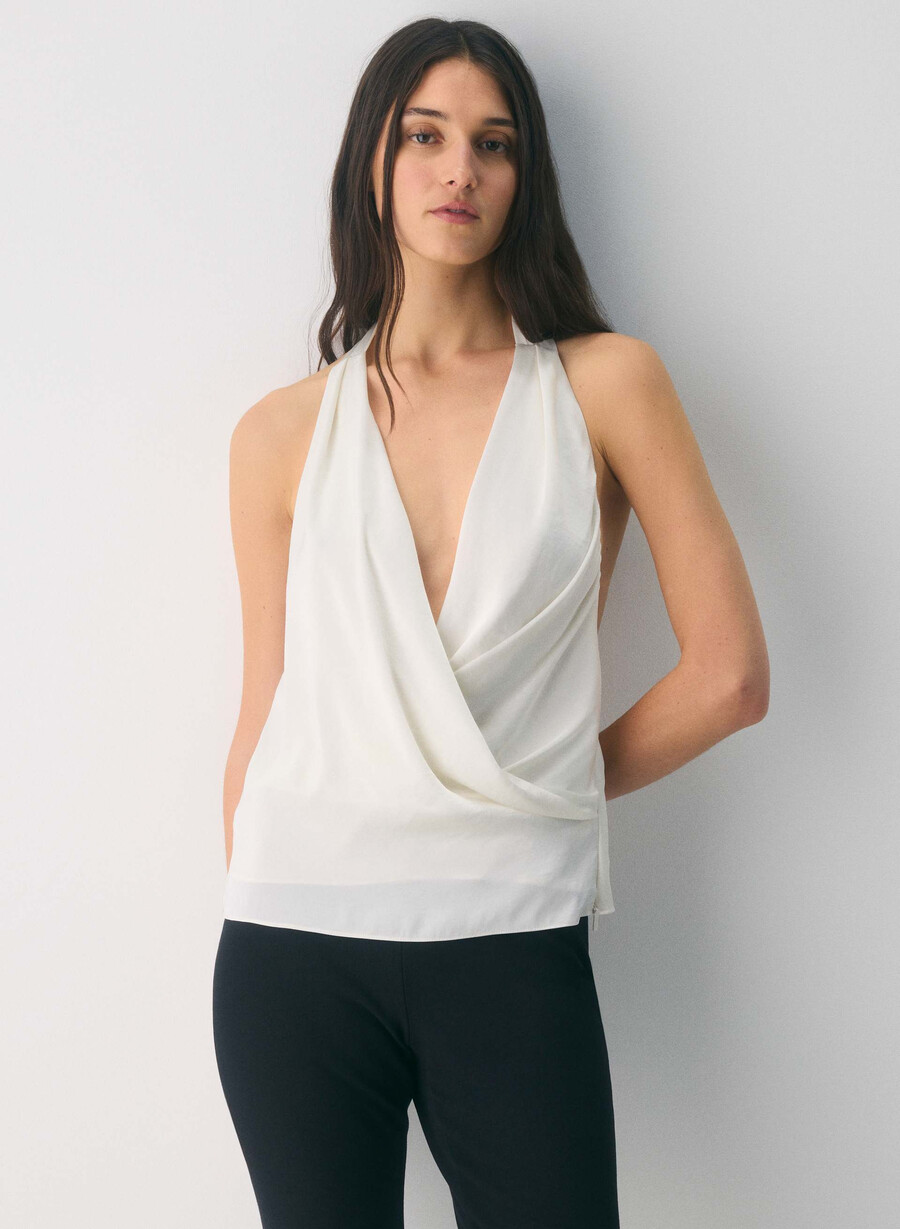 martini satin-halterbluse hellbirkenfarben
