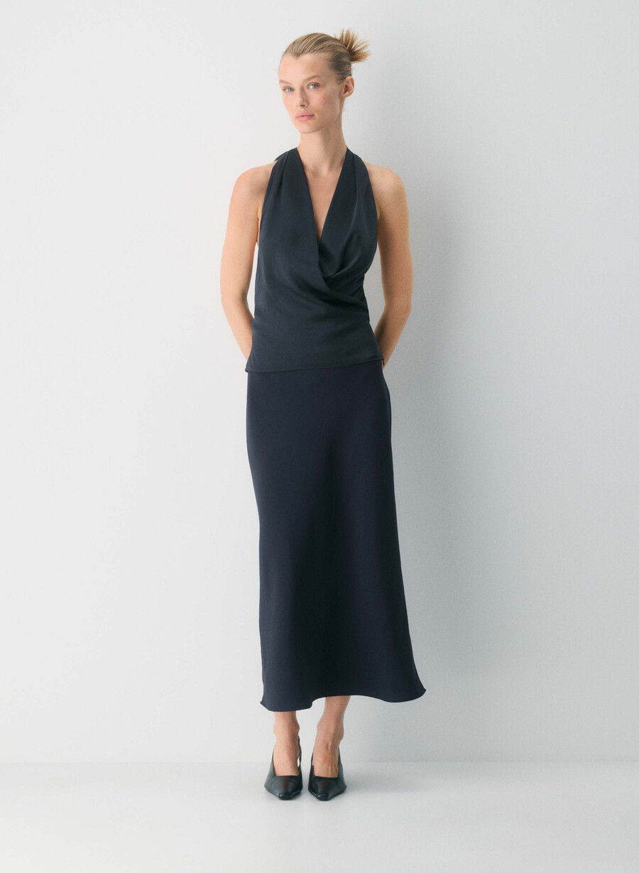 martini satin-halterbluse dunkelblau