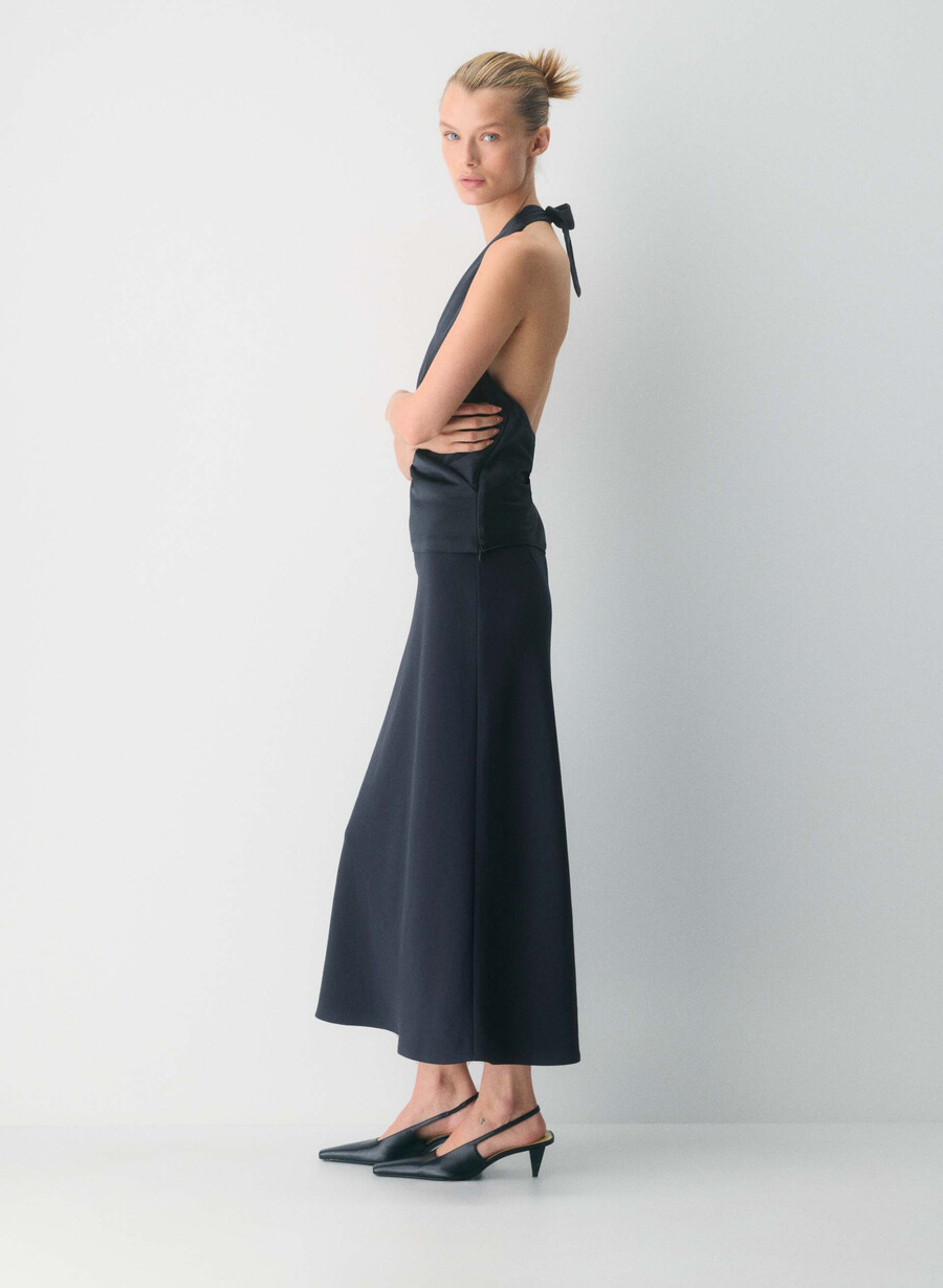 martini satin-halterbluse dunkelblau