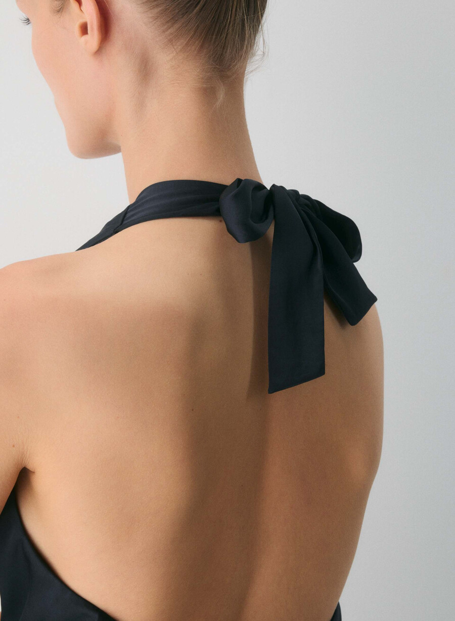 martini satin-halterbluse dunkelblau