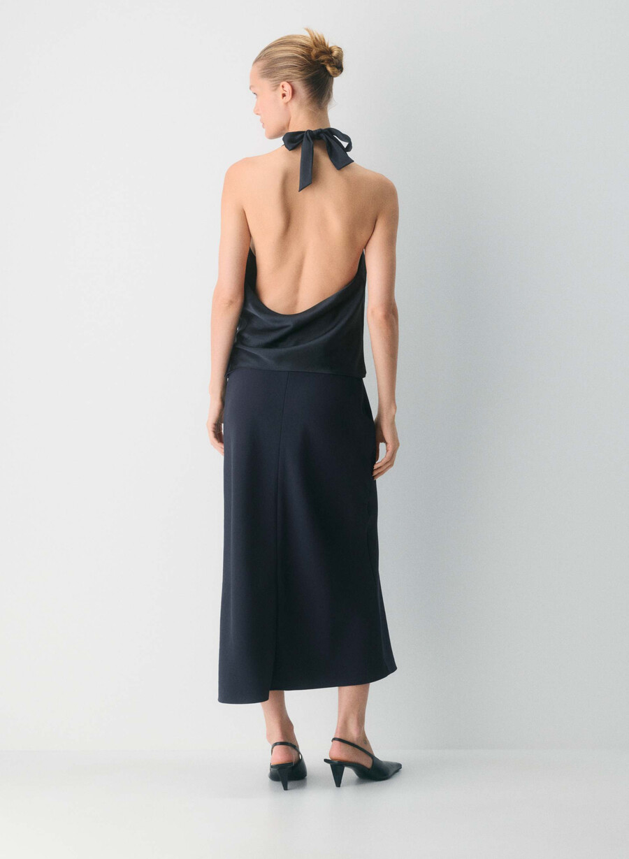 martini satin-halterbluse dunkelblau