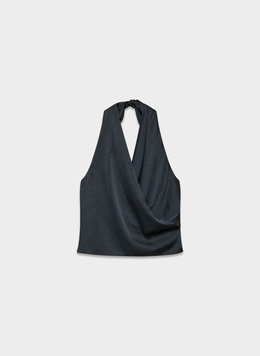 martini satin-halterbluse dunkelblau