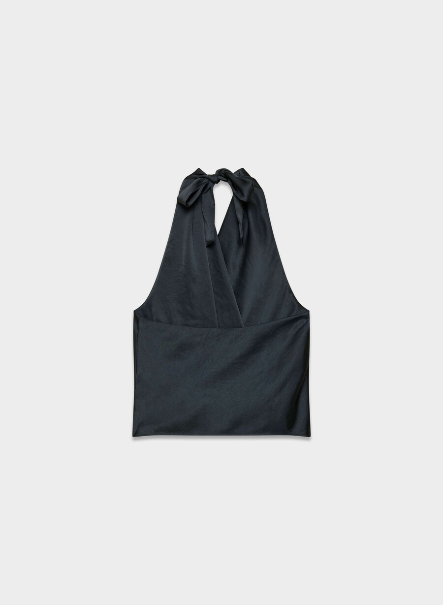 martini satin-halterbluse dunkelblau