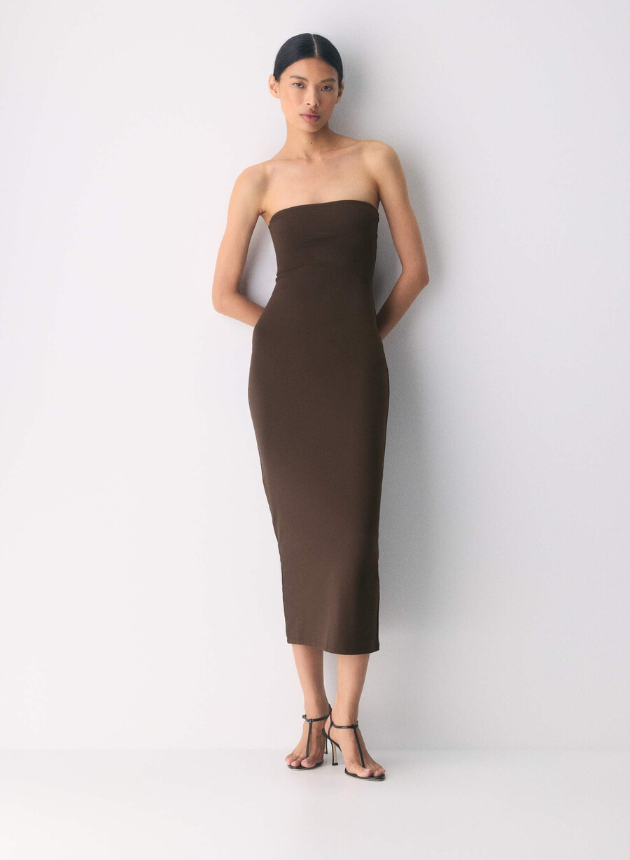 original contour enrapture maxi-schlauchkleid in sattem mokkabraun