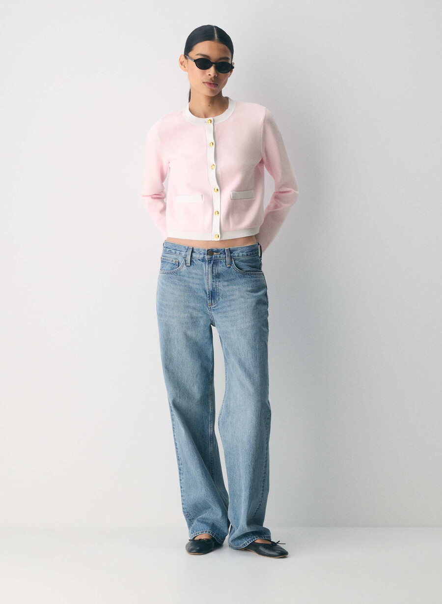 approach cardigan - wonder yarn villa pink white