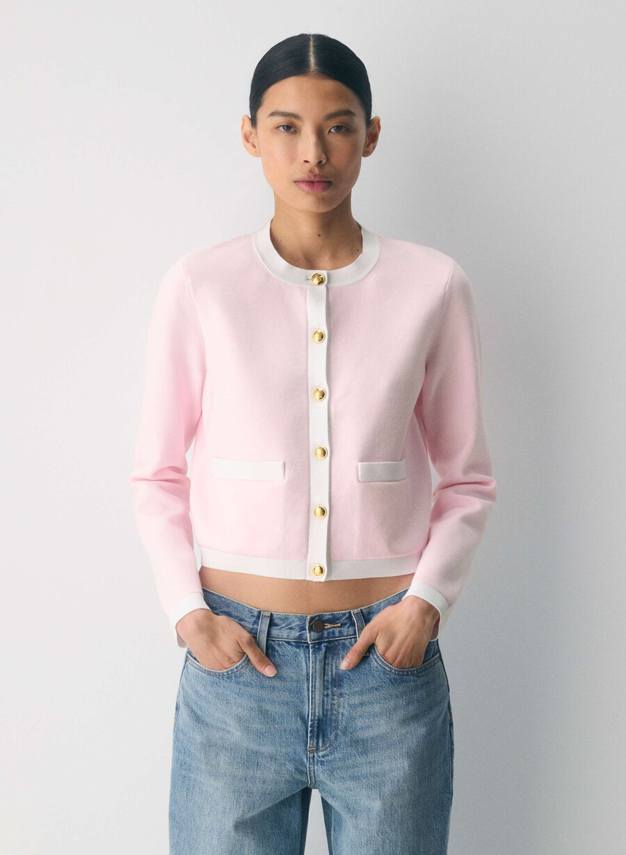 approach cardigan - wonder yarn villa pink white