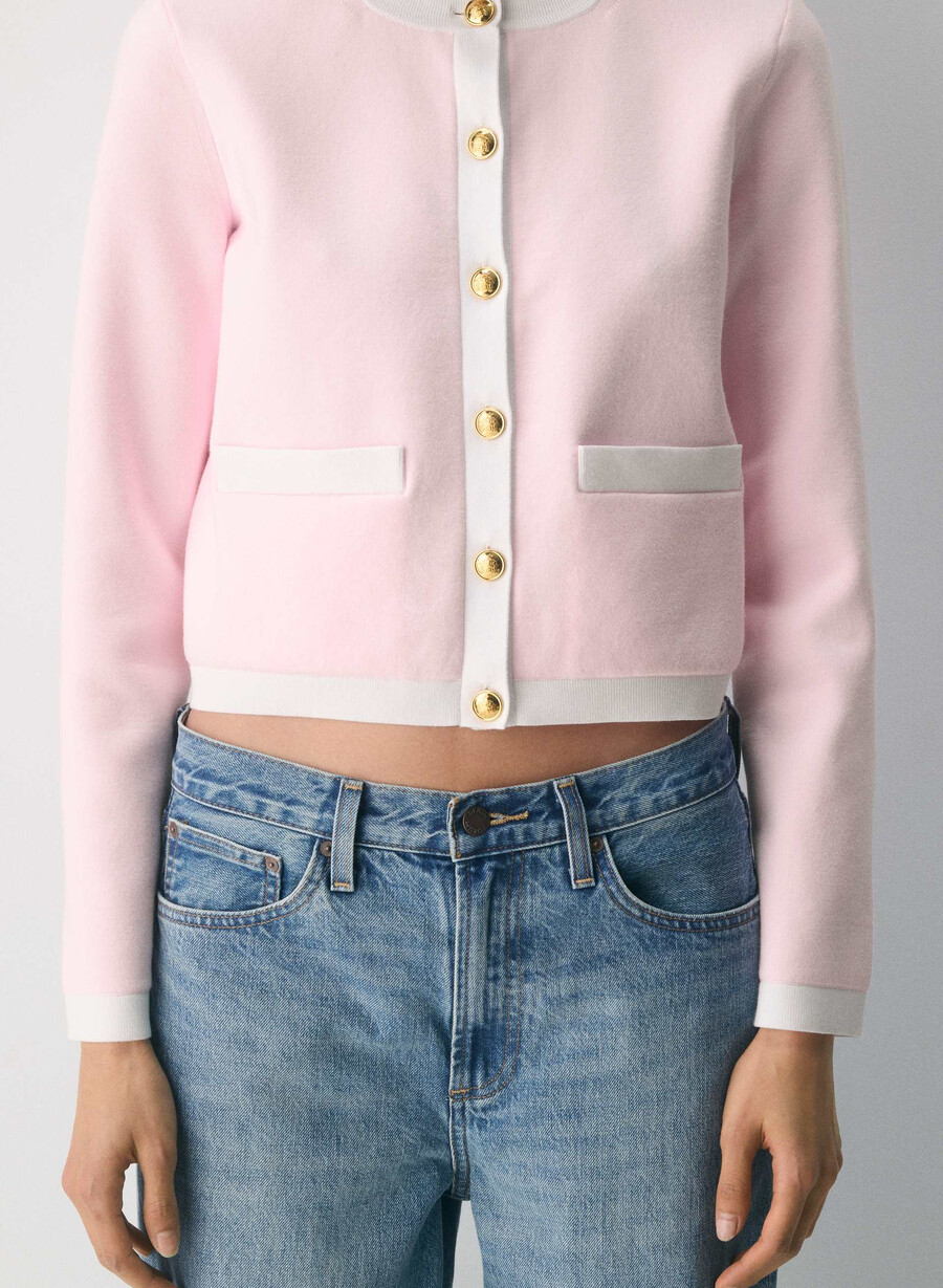 approach cardigan - wonder yarn villa pink white