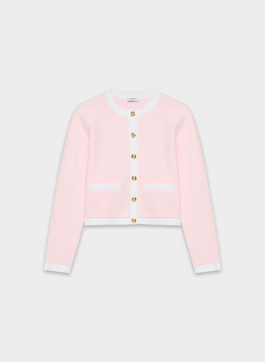 approach cardigan - wonder yarn villa pink white